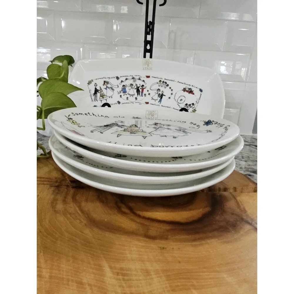 Opificio Etico‎ - SET OF 5- 1 Serving Platter 12.5 inc , 4 Plates 8.5 Inc